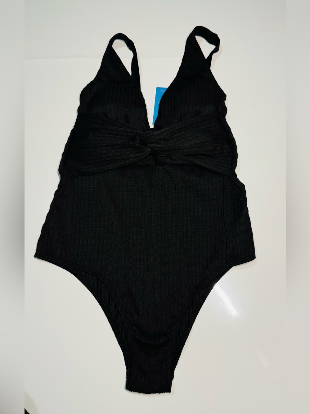 NEW Cupshe One Piece Black Ribbed Bathing Suit Size Med